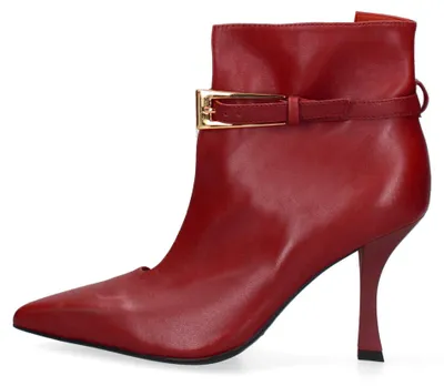 Image de Bottines pour femmes, bout pointu, en cuir véritable, noires avec boucle dorée