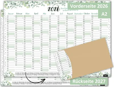 Produktbild von Timr Wandkalender 2026 inkl. 2027 Motiv Eukalyptus Dots - DIN A2 Kalender 12 Monate I beidseitig I tr389