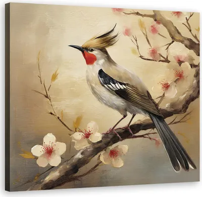 Produktbild von Leinwandbild Vögel Tiere Blumen Natur 50x50 Feeby Beige bild für die wand bereit zum aufhängen