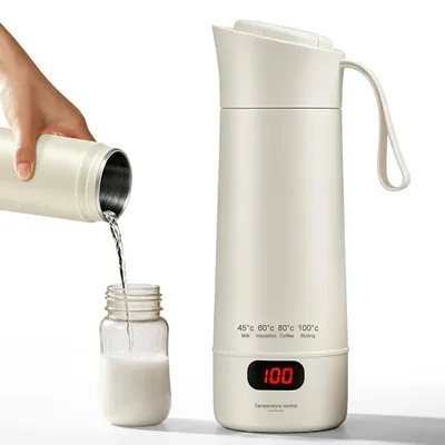 Produktbild von Reise Wasserkocher Klein Elektrische, 400ml Reisewasserkocher, Tragbarer Wasserkocher Mini Wassertasse, Automatische Abschaltung Edelstahl 304 mit 4 Temperatureinstellung für Tee, Kaffee(weiß)
