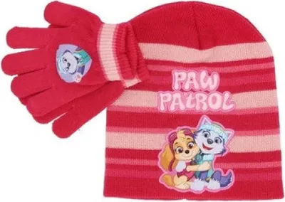 Produktbild von Paw Patrol Skye Everest Kinder 2tlg Set Winter Mütze plus Handschuhe – Pink / 54