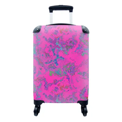 Produktbild von MuchoWow® Koffer Handgepäck Trolley Rollkoffer Kleine Reisekoffer mit 4 Rollen - Marmor - Neon - Muster - Cabin Size < 55x40x23 cm & 55x40x20 cm - Fotokoffer - Kabinenkoffer - Boardgepäck - Reise-Box - Reisekoffer - Reisegepäck - Koffer mit Bild - Trolley für Kinder