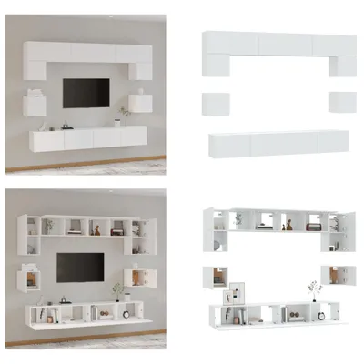 Produktbild von vidaXL 8 tlg. TV Schrank Set Weiß Holzwerkstoff - TV-Schrank-Set - TV-Schrank-Sets - TV-Schrank - TV-Ständer