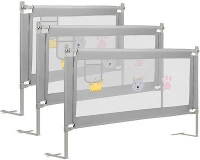 Image de Lit 3 places prêt à l'emploi - Universel - Extra long - Réglable - Gris avec matelas inclus - Barrières de lit - Panneaux latéraux - Barres de lit - 150 cm + 2 x 180 cm