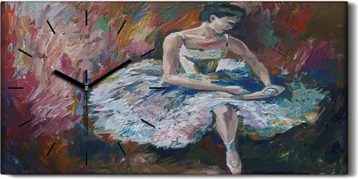 Produktbild von Dekor Leinwand Uhr Wandbilder Geräuschlos 60x30 groß Malerei Frau Ballerina - schwarze Hände