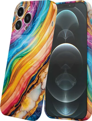 Produktbild von Smartphonica Handyhülle geeignet für iPhone 12 Pro Max mit Regenbogen Gold Marmor Print - Flexible Softcase TPU - Backcover Case Regenbogen Gold Marmor Design