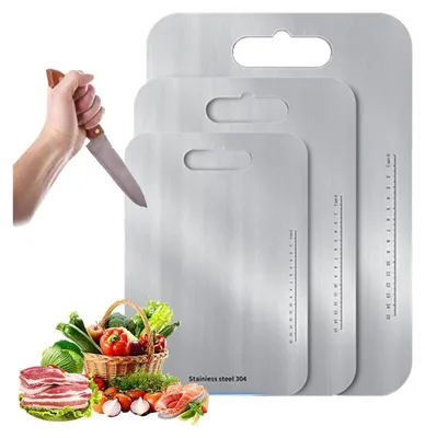 Image de Planche à découper en acier inoxydable pour la cuisine, avec double fonctionnalité