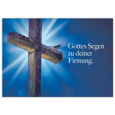 Produktbild von 4x Moderne Glückwunschkarte zur Firmung mit Vögelchen und Kreuz "Gottes Segen zu deiner Firmung"