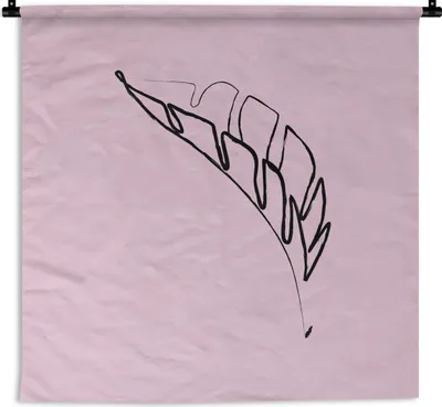 Produktbild von MuchoWow® Wandteppich Wandbehang Blatt - Linienkunst - Minimalismus 60x60 cm Tapisserie Dekoration Wandtuch - Dekorationen - Wand Decke