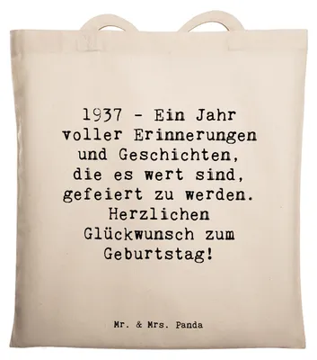 Produktbild von Mr. & Mrs. Panda Einkaufstasche Spruch 1937 Geburtstag - Transparent - Geschenk, Geburtstagsgeschenk, Handgefertigte Geschenke, Shopping Tasche, Erinnerungen, Glückwunsch
