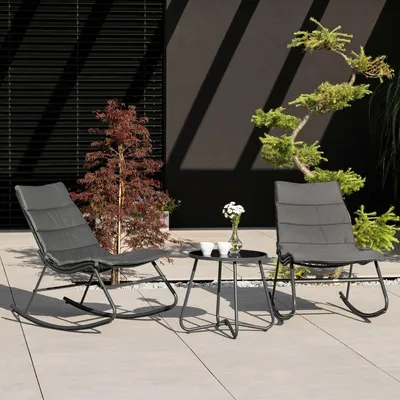 Produktbild von di volio Gartenmöbel Set PRANO Sitzgruppe Outdoor, Balkonmöbel Set mit 2 Schaukelstühlen und Beistelltisch, wetterfest (Graphit)