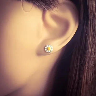 Produktbild von Gänseblümchen Set 925 Sterling Silber Ohrringe Ohrstecker mit Kette