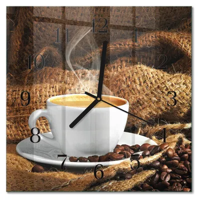Produktbild von Tulup Glasuhr Wanduhr Küchenuhr Echt-Glas 30x30 cm Modern Dekorativ Geräuschlos Schwarzen Zeigern - Kaffeebohnen