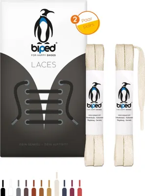 Produktbild von biped LACES 2 Paar gewachste Schnürsenkel flach - aus Baumwolle 7 mm - reißfest z2916(#45 nature,90 cm)
