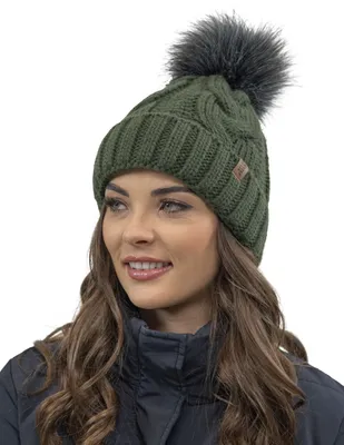 Immagine prodotto di Cappello a maglia da donna Vivisence - cappello con pompon per donna copricapo inverno autunno - cappello con pompon caldo cappello invernale a maglia spessa - verde