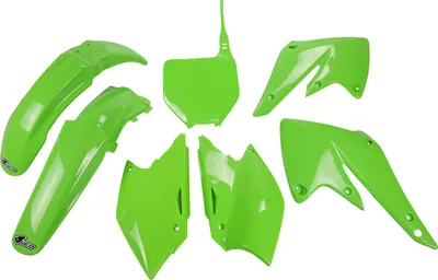 Obrázek produktu pro Sada krytů UFO PLAST, 7dílná sada plastových krytů pro Kawasaki KX F 250 ccm, rok výroby 2004–2005, barva: zelená, OEM