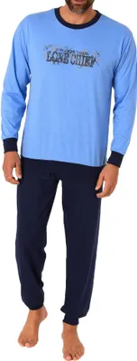 Produktbild von Herren Pyjama langarm Schlafanzug mit Bündchen und mit Frontprint - 212 101 10 903 ; blau , 50