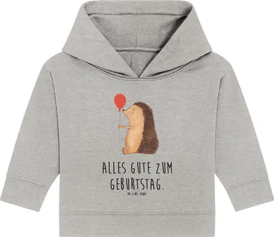 Produktbild von Mr. & Mrs. Panda Organic Baby Hoodie Igel Luftballon 24. - 36. Monat - Heather Grey - Geschenk, Ballon, Lustige Sprüche, Kapuzensweatshirt, Kapuzenshirt, Geburtstag