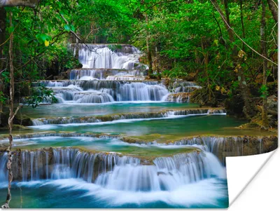 Produktbild von MuchoWow® Poster Wasserfall - Bäume - Natur - Dschungel 120x90 cm - Wandbild