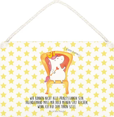 Produktbild von Mr. & Mrs. Panda Schild Einhorn König DIN A5 - Weiß - Geschenk, Türschild, holzbild, kleine aufmerksamkeit, Unicorn, Bundeskanzler, Wandbild Holz, Krone, wandtafel