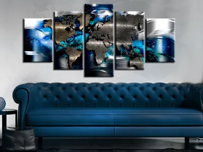 Produktbild von Akustikbild Weltkarte Abstrakt 200x100 cm Bilder Akustikschaum Hochleistungsschallabsorber Schallschutz Leinwand 5 tlg Wandbild Raumakustik Schalldämmung Weltkarte Sterne k-A-0017-b-p