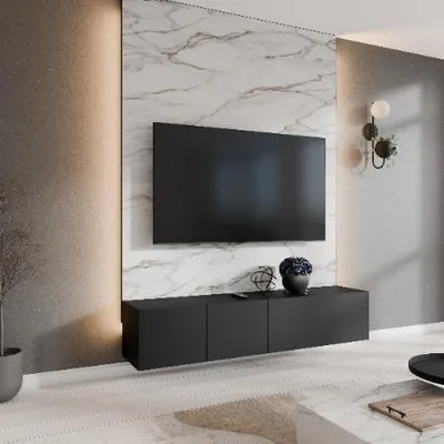 Image de Margaret Hadas24 Meuble TV Leo Meuble TV bas 200 cm Suspendu Design moderne Salon Fixation murale, Meuble TV noir, noir