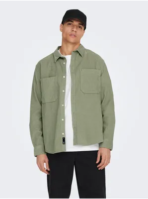 Produktbild von Grünes Herren-Top-Cordhemd ONLY & SONS Alp - M