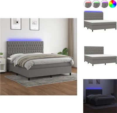 Immagine prodotto di vidaXL Letto a molle con materasso e tessuto LED grigio scuro 160x200 cm - Letti e strutture letto