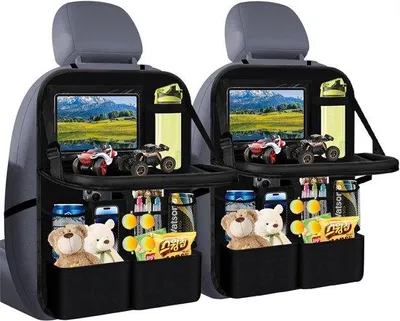 Produktbild von Famanu Auto-Organizer mit klappbarem Tisch - multifunktionale Rückbank-Organizer für Kinder (schwarz - 2 Stück)