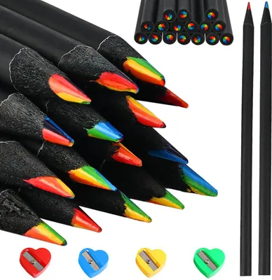 Produktbild von 16 Stück Regenbogenstifte, Buntstifte 7 in 1, mit 4 Spitzern, Buntstifte für Kinder und Erwachsene, Regenbogenstifte zum Zeichnen, Skizzieren, Ausmalen, für die Schule