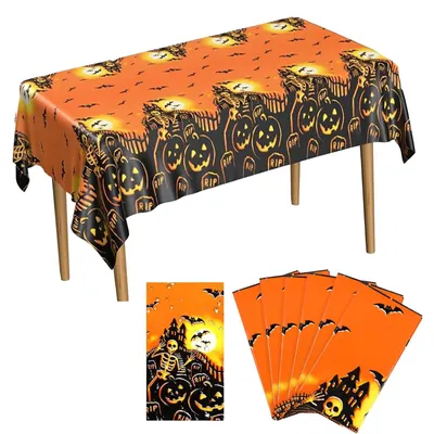 Halloween Tischdecke 267x137 cm, gruseliger Kürbis, wasserdicht