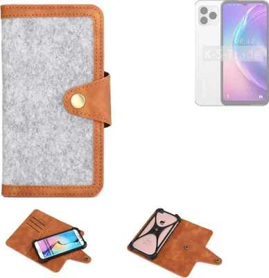 Produktbild von K-S-Trade Handyhülle kompatibel mit Coolpad CP12 Schutzhülle Filz-Hülle Kunst-Leder hellgrau braun (1x)