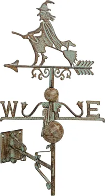 Produktbild von Nostalgie Wand Wetterhahn Hexe Garten Dekoration Windrad Eisen Wetterfahne grün