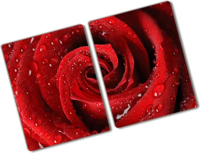 Produktbild von Tulup Glas Herdabdeckplatte - 2x40x52 cm - Glaskeramikkochfeld-Abdeckung Spritzschutz Glasabdeckplatte Kochplattenabdeckung und Schneidebrett - Zweiteilig - Blumen & Pflanzen - Tropfen Rose - Rot
