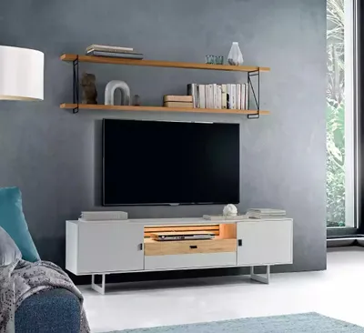 Image de Meuble TV mural Bois Style moderne Étagère Salon Meubles rtv support tv