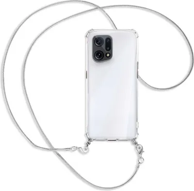 Produktbild von Handykette Backcover-Schutzhülle mit Band (Metall silberfarben) für Oppo Find X5 - silberfarbene Kette Snake