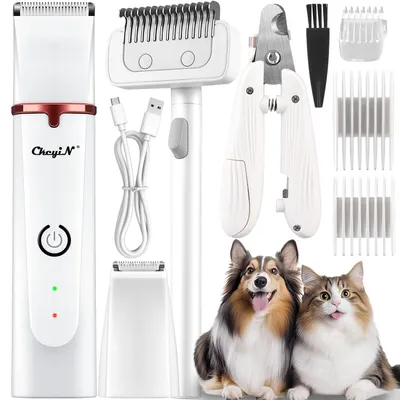 Produktbild von CkeyiN Hundeschermaschine multifunktionale kabellose Tierhaarschneidemaschinen Set leise mit Nagelknipser und Entwirrungskamm