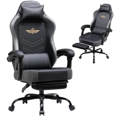 Productafbeelding van GTPLAYER Gaming stoel, ergonomische gaming fauteuil met voetsteun, verstelbare bureaustoel met hoofd- en lendensteun, draagvermogen tot 150 kg, grijs