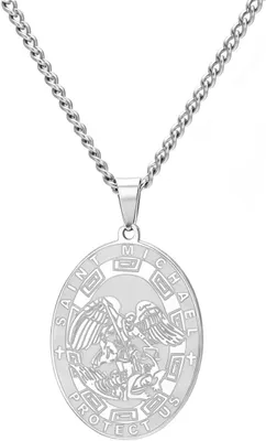 Imagen del producto de Collar con medalla ovalada del arcángel Miguel, símbolo de protección, unisex, ideal para el uso diario