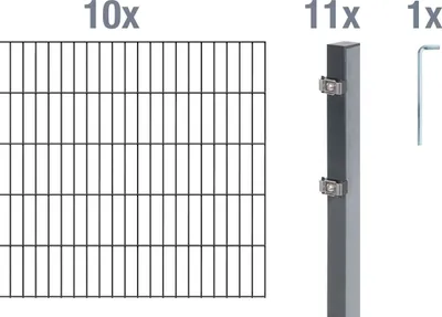 A product image showing fence panels, posts, and an Allen key, with quantity indicators.
