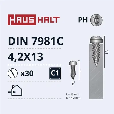 Produktbild von Selbstschneidende Schrauben 4,2 x 13 DIN7981C ZN 30 Stück
