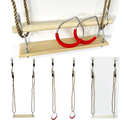 Produktbild von 3in1 Turngeräte-Set: Schaukel, Turnringe & Holztrapez wetterfest