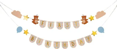 Image de Première bannière d'anniversaire avec ours 2,55m (Bannière)