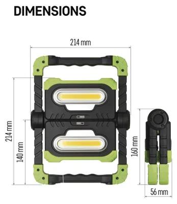 COB LED nabíjecí pracovní reflektor P4536, 2000 lm, 8000 mAh