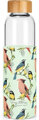 Glasflasche 550 ml mit Bambusstopfen und Vogelmotiv