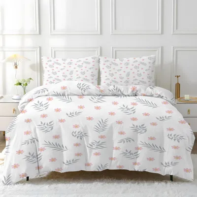 Produktbild von Bettwäsche-Set 140x200 cm Weiß Rosa Blumig Mikrofaser 3-teilig mit Reißverschluss