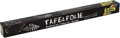 Produktbild von folia 390090 - Tafelfolie, ca. 45 cm x 2 m, schwarz, mit 5x farbiger und 5x weißer Tafelkreide