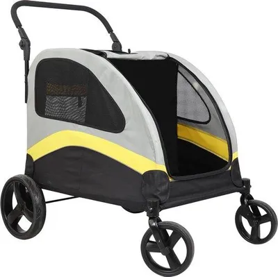 Image de Poussette lourde pour chiens - 2-en-1 poussette pour chiens avec séparation - poussette pliable pour chiens - jusqu'à 42 kg - petits chiens - chiens de taille moyenne - poussette pour chiens