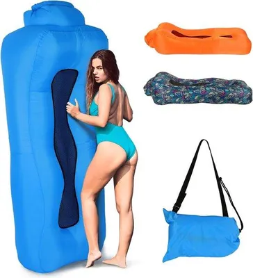 Produktbild von Famanu Luftbank mit lekfreier Konstruktion - Faltbare Liege für Camping, Strand und Picknick - Blau