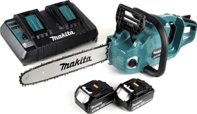 Produktbild von Makita DUC 355 PT2 Akku Kettensäge 36V ( 2x18V ) Brushless 35 cm + 2x 5,0 Ah Akku + Doppelladegerät